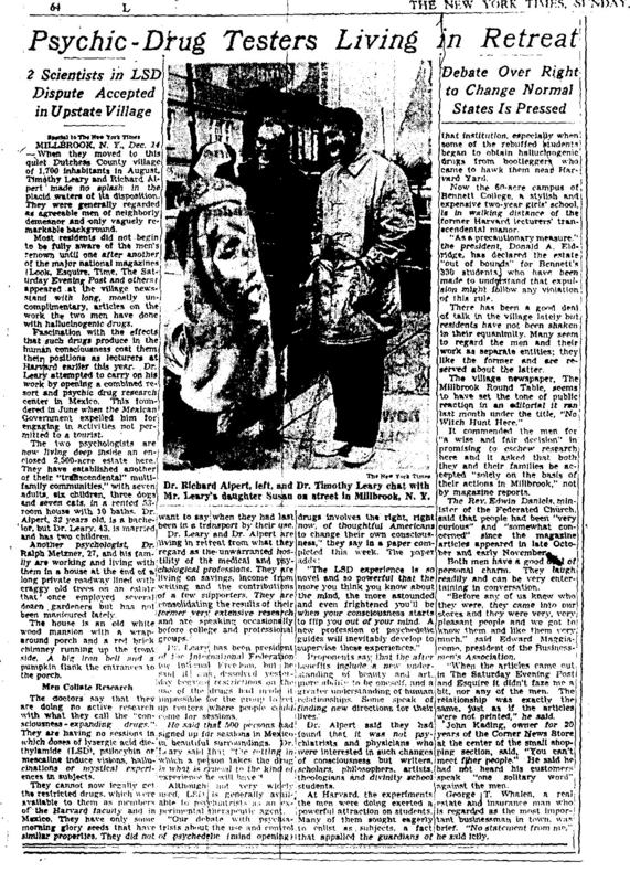 1963 Times Story: Psychic Drug Testers Living in Retreat